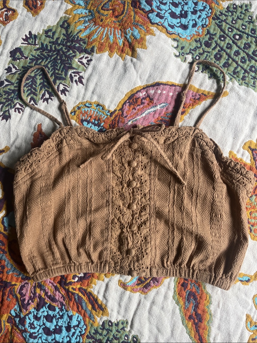 Brown Lace-Trim Cropped Cami Top - UO